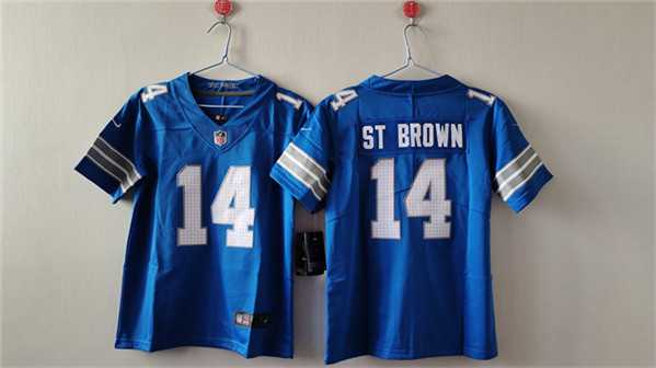 Womens Detroit Lions #14 Amon-Ra St. Brown Blue Vapor Stitched Jersey